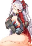  ass azur_lane bangs barefoot breasts buttons commentary eyebrows_visible_through_hair feet finger_to_mouth gloves hair_between_eyes hair_ornament highlights looking_at_viewer luse_maonang md5_mismatch multicolored_hair no_panties orange_eyes prinz_eugen_(azur_lane) seiza sideboob silver_hair simple_background sitting skirt skirt_lift solo streaked_hair swept_bangs thighs two_side_up white_background 