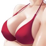 absurdres arms_under_breasts bare_arms bare_shoulders bikini_top breast_hold breasts cleavage close-up collarbone covered_nipples crossed_arms fantia_reward halter_top halterneck head_out_of_frame highres huyumitsu large_breasts original paid_reward red_bikini_top shiny shiny_skin simple_background solo underboob upper_body white_background 