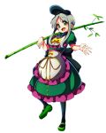  absurdres baba_(baba_seimaijo) bamboo bow dress full_body green_dress green_eyes green_hair hat highres mary_janes open_mouth ribbon shoes short_hair short_hair_with_long_locks solo teireida_mai touhou transparent_background 