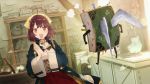 atelier_(series) atelier_sophie blush book bookshelf brown_eyes brown_hair cauldron collared_coat corset cross-laced_clothes game_cg hands_together hat head_scarf jewelry long_coat long_sleeves necklace noco_(adamas) official_art open_mouth plachta red_skirt short_hair skirt smile solo sophie_neuenmuller underbust wide_sleeves wings 
