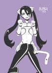  1girl animal_ears arrancar artist_request black_hair bleach breasts cat_ears dress fake_animal_ears fake_tail female loly_aivirrne long_hair looking_at_viewer monochrome sitting skirt small_breasts tail twintails 