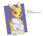  alpha_channel annoyed big_breasts breasts crossed_arms dialogue digimon female gravyfox looking_at_viewer mammal nude renamon simple_background solo text transparent_background 