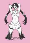  1girl arrancar artist_request black_hair bleach breasts dress female loly_aivirrne long_hair looking_at_viewer monochrome skirt small_breasts twintails 