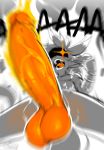  2018 anthro balls big_penis caprine eigaka goat hair low-angle_view male mammal nude open_mouth orange_balls orange_penis orange_tongue penis reaction_image solo teeth vein veiny_penis worm&#039;s-eye_view 