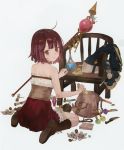  absurdres ahoge atelier_(series) atelier_sophie back bag bare_shoulders blush boots brown_eyes brown_hair brown_legwear corset dagger flower frilled_skirt frills from_behind highres huge_filesize leather leather_boots looking_at_viewer looking_back noco_(adamas) official_art open_mouth potion red_skirt scroll short_hair skirt smile solo sophie_neuenmuller staff weapon 