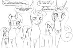  2015 dialogue english_text equine feathered_wings feathers female feral friendship_is_magic group horn male mammal monochrome my_little_pony night_light_(mlp) princess_cadance_(mlp) silfoe text twilight_sparkle_(mlp) unicorn winged_unicorn wings 