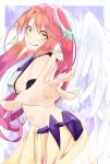  :q absurdres angel_wings blush breasts crop_top feathered_wings gradient_hair halo highres jibril_(no_game_no_life) large_breasts long_hair looking_at_viewer low_wings magic_circle midriff multicolored_hair navel nisen_(everlasting_m) no_game_no_life pink_hair sideboob smile solo stomach tongue tongue_out very_long_hair white_wings wing_ears wings yellow_eyes 