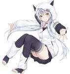  animal_ears animal_hood azuma_lim azuma_lim_channel bangs barefoot black_legwear black_skirt blush brown_eyes cat_ears cat_hood closed_mouth eyebrows_visible_through_hair hair_between_eyes head_tilt hood hood_up hoodie long_hair long_sleeves looking_at_viewer outstretched_arms pleated_skirt puffy_long_sleeves puffy_sleeves silver_hair simple_background skirt smile solo stirrup_legwear swon_(joy200892) thighhighs toeless_legwear very_long_hair virtual_youtuber white_background white_hoodie 