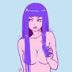  blue_hair borrowed_character breasts collarbone commentary cup drinking_glass drinking_straw eatslugs english_commentary highres kelda_(akairiot) liquid_hair long_hair looking_to_the_side nude original signature solo splashing upper_body water 