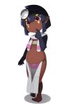  1girl barefoot cofagrigus dark_skin facial_mark feet female flat_chest kanon563 mask midriff navel pelvic_curtain personification pointy_ears pokemon simple_background solo toes white_background 