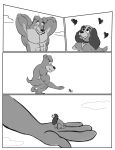  abs anthro anthrofied biceps big_muscles canine caseyljones cocker_spaniel comic digital_media_(artwork) disney dog duo female feral greyscale lady_(latt) lady_and_the_tramp larger_male macro male mammal micro monochrome muscular nude size_difference smaller_female spaniel tramp 