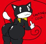  anus balls big_balls big_butt black_fur butt dipstick_tail feline fur male mammal morgana_(persona) multicolored_tail parappanon persona_5 thick_thighs thumbs_up wide_hips 