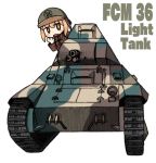  brown_eyes brown_hair chibi commentary_request english fcm_36 ground_vehicle iiyatsu_(stormtrooperh) military military_uniform military_vehicle motor_vehicle open_mouth original short_hair tank uniform white_background 