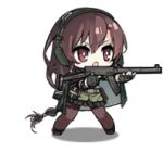  animated animated_gif black_hair cape chibi elbow_pads fingerless_gloves full_body girls_frontline gloves gun headphones long_hair lowres official_art pantyhose red_eyes saru simple_background skirt smile solo submachine_gun type_64_(girls_frontline) type_64_smg weapon white_background 