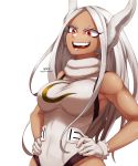  :d absurdres animal_ears armpits artist_name bangs bare_arms bare_shoulders boku_no_hero_academia breasts bunny_ears commentary covered_navel dark_skin english_commentary evil_smile from_side fur_trim gloves groin halterneck hands_on_hips highres hips large_breasts leotard long_hair looking_afar nickniceth open_mouth parted_bangs red_eyes short_eyebrows sidelocks signature simple_background smile solo standing straight_hair swept_bangs taut_clothes teeth toned turtleneck upper_body usagiyama_rumi v-shaped_eyebrows white_background white_gloves white_hair white_leotard 