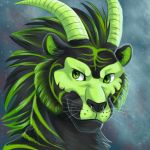 ambiguous_form ambiguous_gender bust_portrait demon feline fur green_eyes green_theme icon looking_away mammal mane portrait smile smug tagme tiger whiskers 