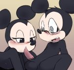  animal_genitalia balls black_fur blush breasts chibicutelucy cute disney erection eyelashes eyewear female fur glasses loretoons male male/female mammal mickey_mouse minnie_mouse mouse nervous nipples open_mouth penis precum rodent round_ears sitting small_breasts surprise 