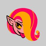  :p akairiot brenna_(akairiot) chibi face fiery_hair grey_background hair_over_one_eye open_eyes original pointy_ears red_eyes simple_background smile solo tongue tongue_out yellow_sclera 