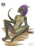  2018 5_fingers anthro argonian bedroom_eyes female fur green_fur half-closed_eyes happy kanevex naughty_face pussy scalie seductive simple_background smile solo the_elder_scrolls video_games white_background 