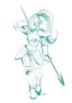  anthro bikini breasts clothing female fish hair marine melee_weapon monochrome noaharbre polearm shoulder_pads simple_background small_breasts spear standing swimsuit undertale undyne video_games weapon white_background 
