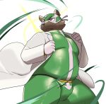  2018 barazoku bulge costume ear_piercing feline kemono lab_coat male mammal overweight panther piercing portrait sheeporwolf simple_background solo three-quarter_portrait white_background wrestling_mask wrestling_outfit 