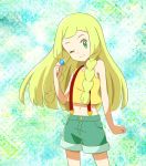  1girl blonde_hair braid female green_eyes kasumi_(pokemon) kasumi_(pokemon)_(cosplay) lillie_(pokemon) long_hair pokemon pokemon_(anime) pokemon_(classic_anime) pokemon_sm_(anime) solo tied_hair twin_braids 