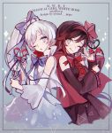  commentary_request crescent_rose ecru english korean_commentary magical_girl multiple_girls myrtenaster one_eye_closed ribbon ruby_rose rwby scar scar_across_eye star star-shaped_pupils symbol-shaped_pupils wand weiss_schnee 