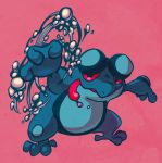  ambiguous_gender amphibian blue_skin nintendo pink_background pok&eacute;mon pok&eacute;mon_(species) seismitoad simple_background textured_background tongue tongue_out video_games 