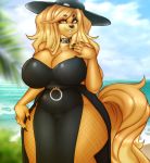  2018 absurd_res anthro belly big_breasts breasts canine cleavage clothed clothing digital_media_(artwork) dog dogmom eyeshadow female hair hat hi_res long_hair looking_at_viewer makeup mammal mixideer outside saluki slightly_chubby solo thick_thighs voluptuous wide_hips 