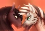  2018 anthro black_hair digital_media_(artwork) duo equine female fur gaze green_eyes grey_fur hair hi_res horse male male/female mammal ripper_equidae silkycurve simple_background smile striped_fur stripes zebra 