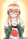  1girl ahoge bangs black-framed_eyewear black_eyes blunt_bangs cheesoart glasses headphones looking_at_viewer orange_hair persona persona_5 sakura_futaba sketch 