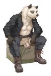  anthro balls bear boots clothed clothing footwear half-erect humanoid_penis male mammal mostly_clothed nipples nude panda penis pngx_(artist) solo 