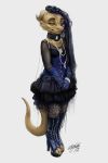  2018 anthro boots bracelet choker claws clothed clothing collar corset dress female footwear gloves goth green_eyes grey_background high_heeled_boots high_heels horn jewelry kobold legwear lingerie looking_at_viewer necklace pantyhose purse scalie shoes simple_background smile solo veil zyonji 