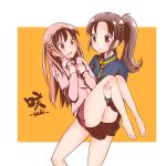  2girls atarashi_ako bare_legs long_sleeves multiple_girls no_pants saki takakamo_shizuno 