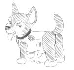  animal_genitalia animal_penis canine canine_penis chase_(paw_patrol) clothed clothed_feral clothing dog feral greyscale looking_back male mammal monochrome paw_patrol penis quadruped simple_background solo tongue tongue_out unknown_artist white_background 