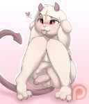  &lt;3 2018 3_toes anthro backsash balls blush caprine claws demon digital_media_(artwork) erection fur goat horn humanoid_penis looking_at_viewer male mammal nude partially_retracted_foreskin penis red_eyes simple_background sitting smile solo teeth toes tongue tongue_out uncut 