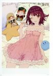  absurdres atelier_(series) atelier_sophie bed blush brown_eyes brown_hair character_doll doll eyebrows_visible_through_hair frilled_nightgown frills highres huge_filesize lingerie looking_at_viewer nightgown noco_(adamas) official_art one_eye_closed open_mouth pajamas pillow pink_nightgown scan short_hair smile solo sophie_neuenmuller star stuffed_toy underwear 