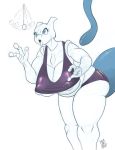  2018 3_fingers anthro breasts cleavage clothed clothing digital_media_(artwork) eyelashes female hypnosis legendary_pok&eacute;mon mewtwo mind_control monochrome nintendo nipple_bulge open_mouth pok&eacute;mon pok&eacute;mon_(species) sketch solo tongue tongue_out video_games zwitterkitsune 