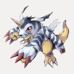  12takase14 ambiguous_gender claws digimon fangs fur fur_coat gabumon horn pose red_claws red_eyes solo 