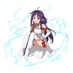  :d ahoge ass asuna_(sao) asuna_(sao)_(cosplay) bangs breastplate cosplay detached_sleeves floating_hair full_body long_hair looking_at_viewer miniskirt official_art open_mouth pleated_skirt pointy_ears purple_hair red_eyes red_skirt senritsu_reishiki sheath sheathed simple_background sitting skirt smile solo sword sword_art_online sword_art_online:_code_register thighhighs very_long_hair weapon white_background white_legwear yuuki_(sao) zettai_ryouiki 