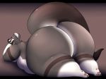  2017 anthro beard big_butt butt digital_media_(artwork) eyebrows eyewear facial_hair finalrose fur glasses grey_fur hi_res huge_butt looking_at_viewer looking_back lying male mammal mustelid otter overweight overweight_male pose rakashama roxas_(finalrose) semi-anthro simple_background smile solo thick_eyebrows thick_tail thick_thighs white_fur 