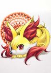  bad_pixiv_id brown_eyes creature fennekin gen_6_pokemon looking_at_viewer lying marker_(medium) no_humans on_stomach pokemon pokemon_(creature) solo soma_somari traditional_media white_background 