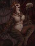 2018 4_fingers anthro avian barely_visible_genitalia bird breasts brown_feathers detailed_background digital_media_(artwork) feathers featureless_breasts female owl raventenebris red_eyes solo subtle_pussy 
