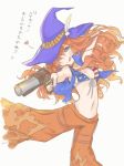  ;p bad_id bad_pixiv_id blue_eyes breasts cleavage copyright_request flame_print gun hat heart holding holding_gun holding_weapon long_hair navel one_eye_closed pants red_hair red_pants solo spoken_heart tongue tongue_out totatokeke weapon white_background witch_hat 