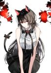  animal_ears bangs bare_shoulders black_hair black_skirt breasts cat_ears cat_tail commentary flower hair_between_eyes jewelry long_hair looking_at_viewer medium_breasts naru_(ul) original red_eyes ribbon simple_background skirt sleeveless solo standing tail tail_ribbon 