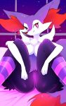  &lt;3 2018 anthro braixen breasts butt canine clothing female fur hi_res inner_ear_fluff legwear looking_at_viewer mammal napdust nintendo nude pok&eacute;mon pok&eacute;mon_(species) pussy shiny_pok&eacute;mon smile solo spreading stockings video_games 