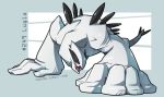  full_body gen_2_pokemon grey_background looking_at_viewer lugia monster no_humans number open_mouth pokemon pokemon_(creature) pokemon_number sharp_teeth solo teeth tongue tongue_out twarda8 watermark web_address 
