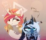  &lt;/3 &lt;3 2018 annoyed blue_feathers cosmic_hair crown cute duo english_text equine eyebrows eyelashes feathered_wings feathers female feral floppy_ears friendship_is_magic frown hair hi_res hooves horn magnaluna mammal multicolored_hair my_little_pony princess_celestia_(mlp) princess_luna_(mlp) purple_eyes royalty sibling silly simple_background sisters slit_pupils smile tan_background teal_eyes text winged_unicorn wings 