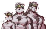  2018 abs brown_hair canine chest_tuft hair horkeukamui looking_at_viewer male mammal mature_male muscular pecs rabbity teenager tokyo_afterschool_summoners tuft white_hair wolf yellow_eyes young 