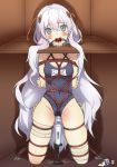  absurdres ball_gag bandages bare_arms bare_legs bare_shoulders barefoot bdsm bondage bound chibi chibi_inset commentary commentary_request commission competition_school_swimsuit english_commentary eudetenis full_body gag girls_frontline grey_eyes gun highres hk416_(girls_frontline) idw_(girls_frontline) kneeling long_hair mutsu_(kantai_collection) mutsu_(snail) name_tag one-piece_swimsuit pussy_juice restrained ribeyrolles_1918_(girls_frontline) saliva school_swimsuit shibari silver_hair slave smol_nozomi solo stationary_restraints swimsuit vibrator weapon 
